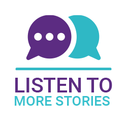 Quote bubbles with text: Listen to More Stories